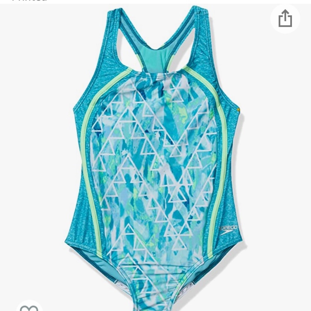 Speedo Girls' Swimsuit One Piece Thick Strap Racer Back Printed Size 14